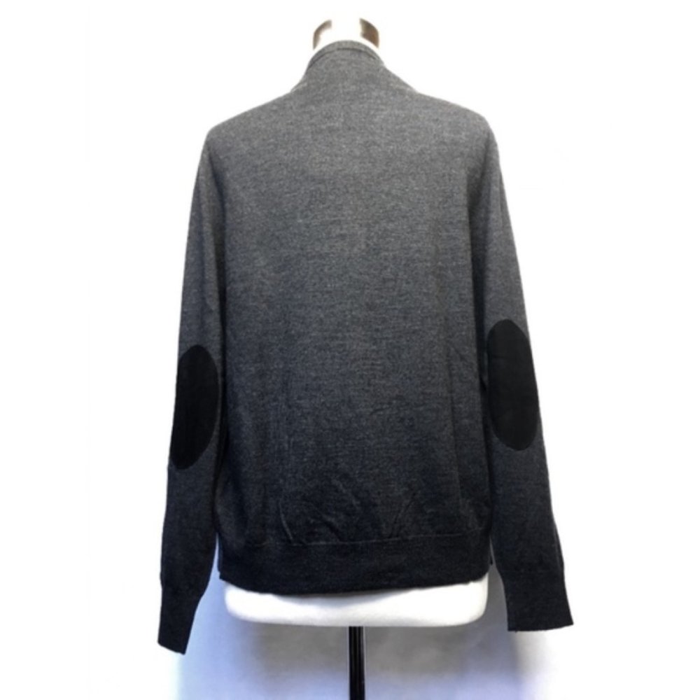 Burberry Mens Charcoal Merino Wool Cardigan With Lamb Suede Elbow Patches - Picture 3 of 7